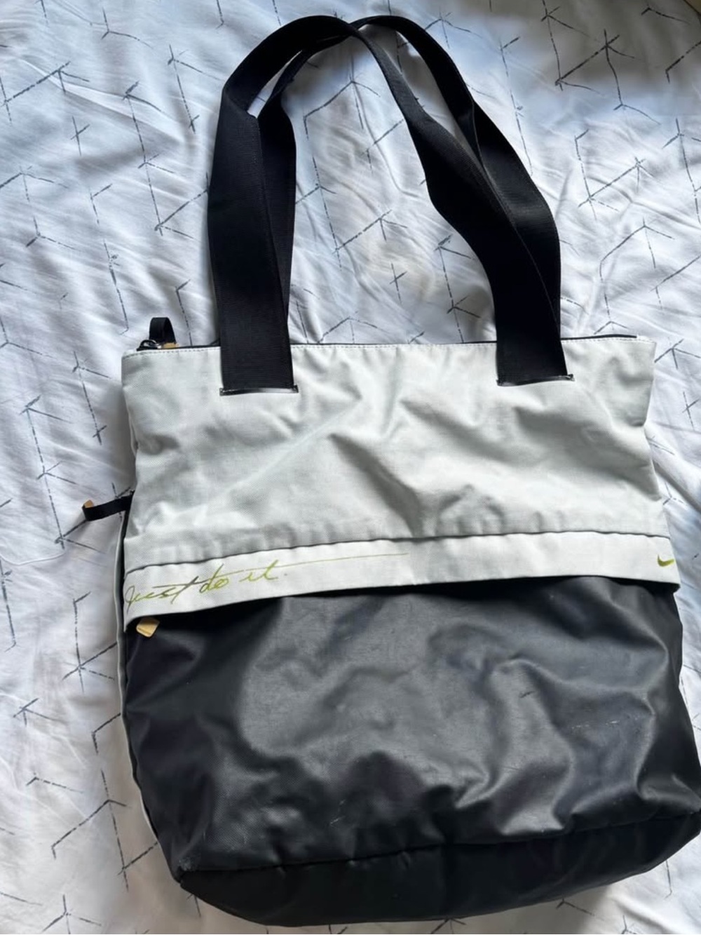 Nike Black and White Fold-Top Tote with Lime Accent